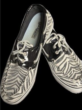 Sperry Women's Zebra-Pattern Sequin Boat Shoes in Black & White